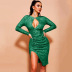 Pleated Solid Color Long Sleeve Hollow Sequins Prom Dress NSFYZ113894