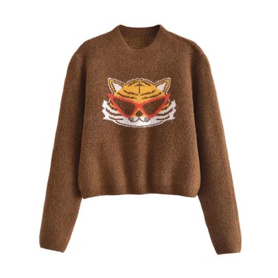 Round Neck Long Sleeve Animal Pattern Knitted Sweater NSXFL113867