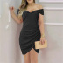 Pleated Print V-Neck Slim Sleeveless Dress NSLZ113896