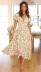 Short-Sleeved Big Swing V-Neck Floral Cotton Dress NSJRM113912