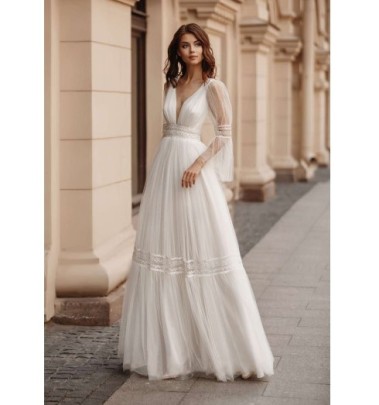V-neck Long-sleeved Slim Backless Prom Mesh Dress NSYLY113831