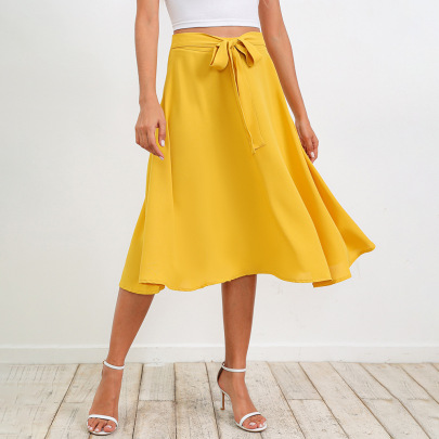 Solid Color Irregular High Waist Slim A-line Skirt NSWCJ113975