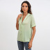 Solid Color Short-Sleeved V-Neck Single-Breasted Shirt NSWCJ113976