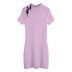 Round Neck Short Sleeve Slim Lace-Up Solid Color Knitted Dress NSXFL114024