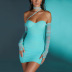 Mesh Pleated Tube Top Long Sleeve Wrapped Neck Backless Dress NSHT114035