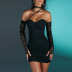 Mesh Pleated Tube Top Long Sleeve Wrapped Neck Backless Dress NSHT114035