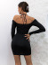 hollow hanging neck lace-up long-sleeved slim solid color dress NSYI114068