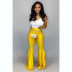 Flared Shape Solid Color Pu Leather Pants NSFBS114077