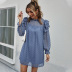 Lotus Leaf Jacquard Long Sleeve Round Neck Solid Color Dress NSDY114112