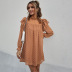 Lotus Leaf Jacquard Long Sleeve Round Neck Solid Color Dress NSDY114112