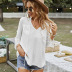 V Neck Long Sleeve Lace-Up Stitching Solid Color Lace Top NSDY114121