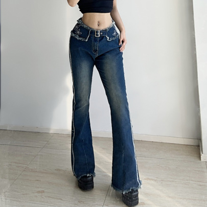 Butterfly Embroidery Frayed Gradient Jeans NSSSN114126