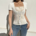 Fake 2 Piece Stitching Square Neck Slim Short-Sleeved Lace Top NSSSN114128