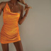 Solid Color Asymmetric Satin Straps Slip Dress NSAFS114137