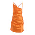 Solid Color Asymmetric Satin Straps Slip Dress NSAFS114137
