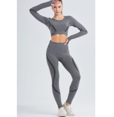Hip-lifting High-elastic Seamless Hollow Long-sleeved Round Neck Slim Yoga Suit NSOUX113649