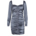 Pleated Solid Color Long Sleeve Backless Slim Dress NSYOM114243