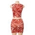 Color Contrast Print Round Neck Vest Smocked Skirt Set NSMG114353