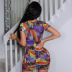 Mesh See-Through Print Round Neck Short-Sleeved Dress NSMG114354