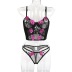 Rose Embroidery Sling See-Through Sexy Lingerie 2 Piece Set NSMXF114367