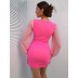 Solid Color Mesh Sleeves Stitching Hollow Pleated Sheath Dress NSYI114373