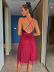 Solid Color Mesh Stitching V-Neck Backless Slip Dress NSYI114382