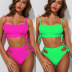 Sling Lace-Up Solid Color Swimsuit 2 Piece Set NSCSM114400