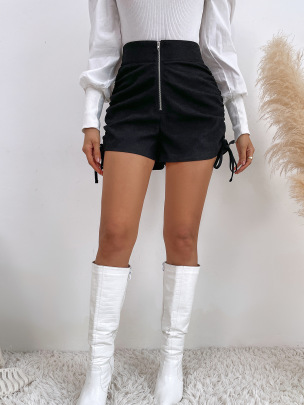 High Waist Wide Leg Zipper Shorts NSJM114058