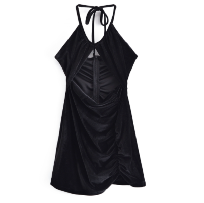 Autumn Velvet Hollow Halterneck Suspender Dress Nihaostyles Wholesale Clothing NSXFL106605