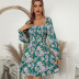 Long Sleeve Square Neck Slim Floral Dress NSDY114425