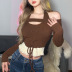 Stitching Contrast Color One-Word Neck Hanging Neck Slim Knitted Top NSSS114437