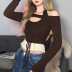 Stitching Contrast Color One-Word Neck Hanging Neck Slim Knitted Top NSSS114437
