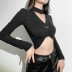 solid color pleated slim long-sleeved top NSSS114444