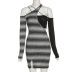 Solid Color Striped Slim Fit Open Back Fake 2 Piece Sheath Dress NSSS114452