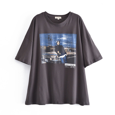 Cotton Print Round Neck Short-sleeved T-shirt NSAM114500