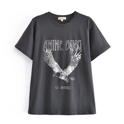 Eagle Print Short-sleeved Round Neck Loose T-shirt NSAM114503
