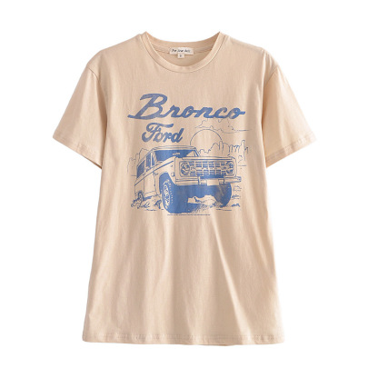 Car Printing Short-sleeved Round Neck Solid Color T-shirt NSAM114504
