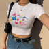 Print Slim Short Sleeve Round Neck Crop T-Shirt NSSSN114524
