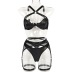 Photosensitive Surface Cloth Perspective Stitching Hollow Lingerie Three-Piece Set NSMXF114543