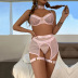 Hollow Metal Rings Stitching Solid Color Mesh See-Through Underwear Four-Piece Set NSMXF114546