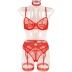 Stitching Sling Solid Color Mesh See-Through Sexy Lingerie Set With Halter NSMXF114551