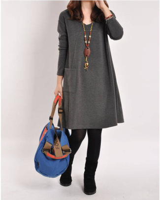 Casual Solid Color Long-Sleeved Dress NSYF47025