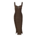 Hollow Suspenders V Neck Backless Solid Color Dress NSYOM114595