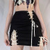 Cross Lace-Up Slit Slim Solid Color Skirt NSSSN114613