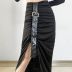 Pleated Adjustment Buckle Solid Color Split Slim Long Skirt NSSSN114620