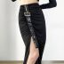 Pleated Adjustment Buckle Solid Color Split Slim Long Skirt NSSSN114620