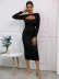 Knitted Long-Sleeved Threaded Hollow Slim Dress NSYI114640