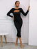 Knitted Long-Sleeved Threaded Hollow Slim Dress NSYI114640