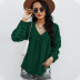 Stitching Long-Sleeved V Neck Solid Color Top NSDY114688