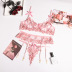 Flower Embroidery Sling Bow See-Through Underwear Three-Piece Set NSMXF114758
